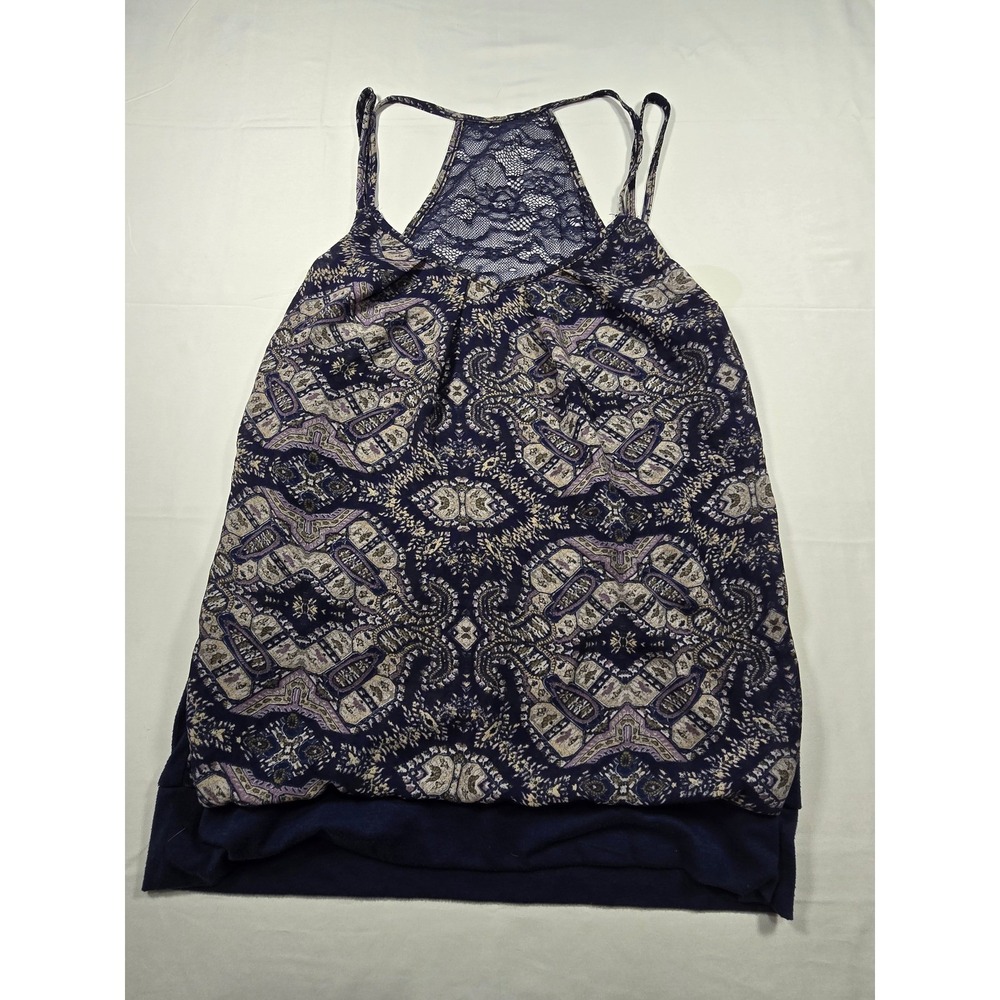 Maurices Womens Small Navy Blue Paisley Lace Racerback Layered‎ Banded Tank Top